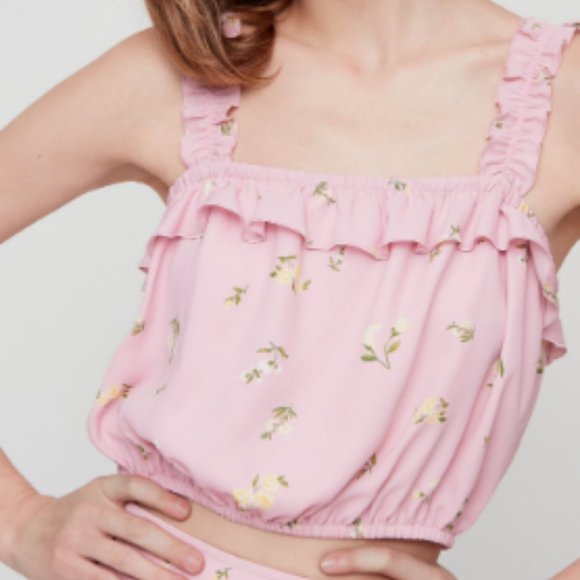 Aritzia Sunday Best Pink Ruffle Floral Tank - Picture 3 of 3